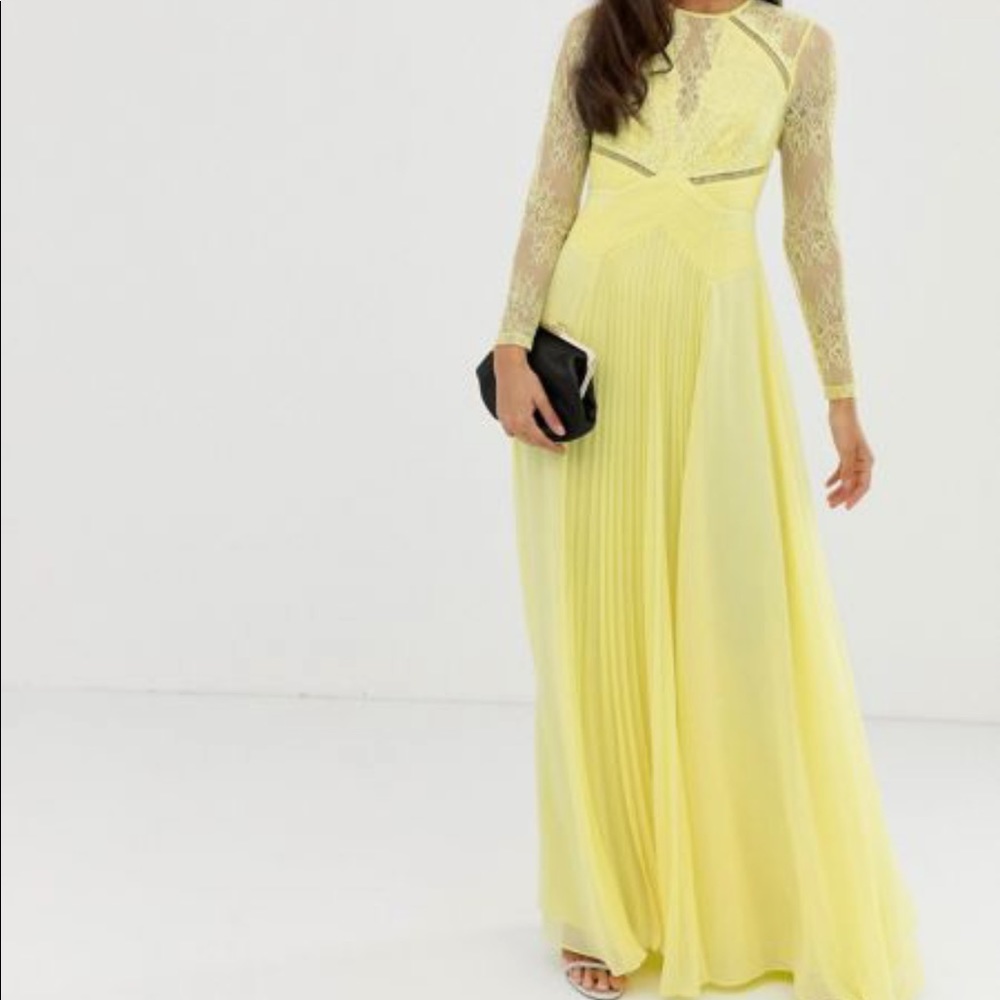 ASOS Design Long Sleeve Lace Paneled Pleat Maxi